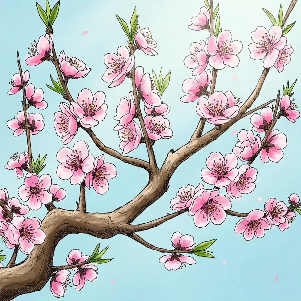 tranh vẽ núi Phú Sĩ và hoa anh đào 