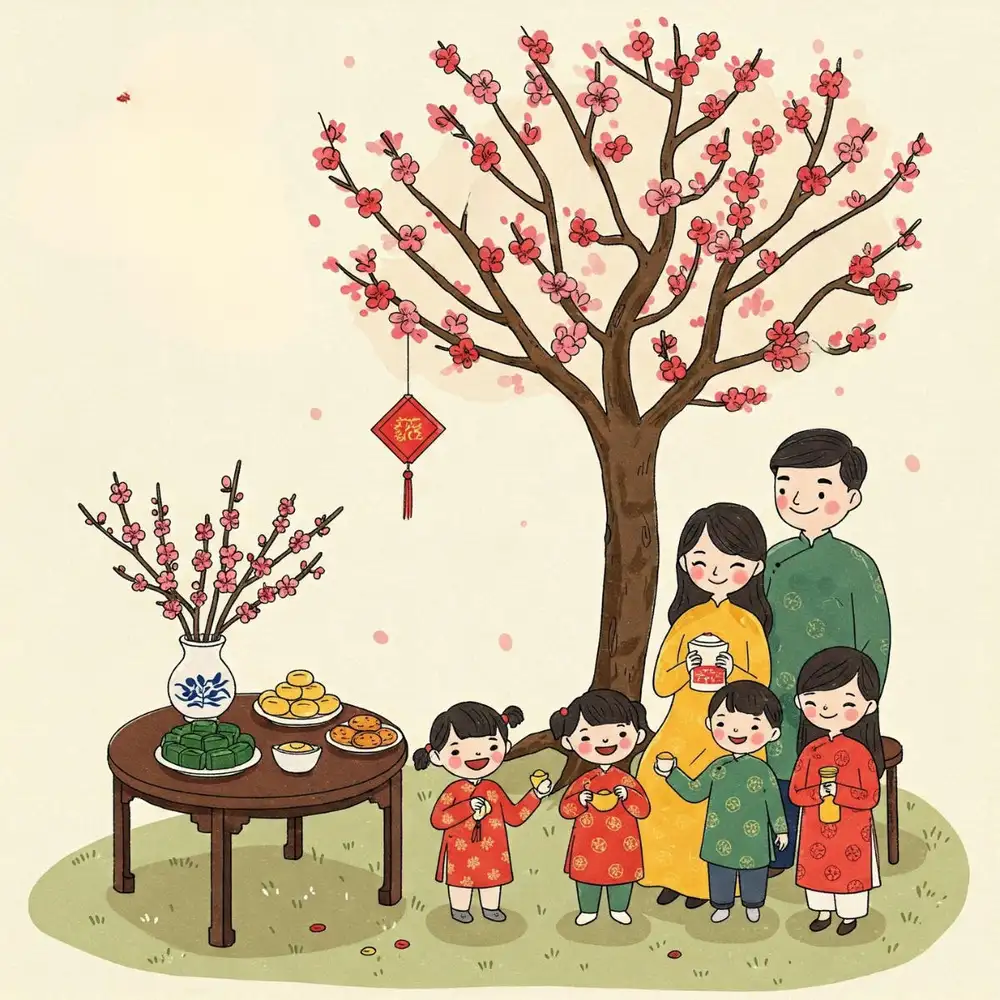 vẽ tranh hoa đào và cảnh đẹp Tết 