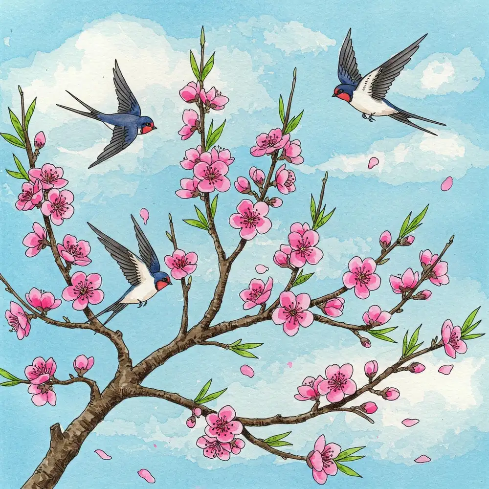 vẽ tranh hoa đào xứ Lạng đơn giản 