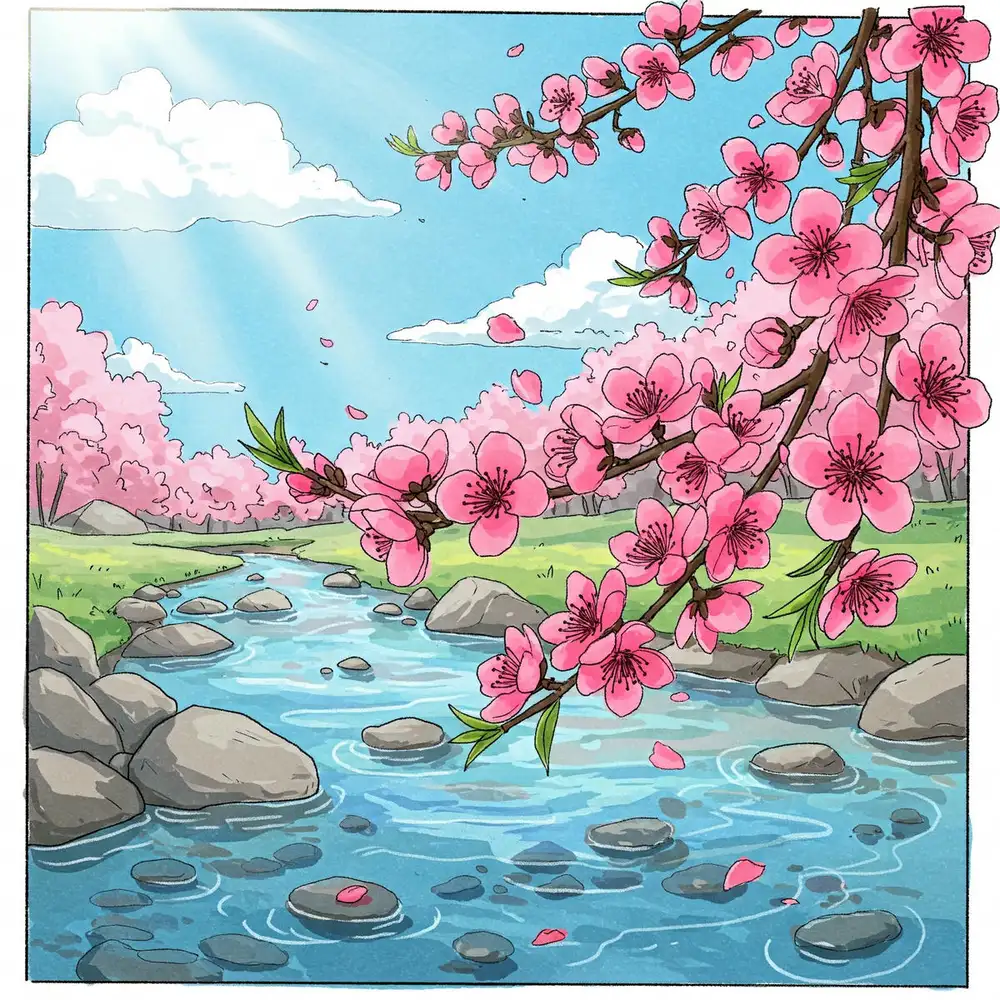 vẽ tranh phong cảnh hoa đào 