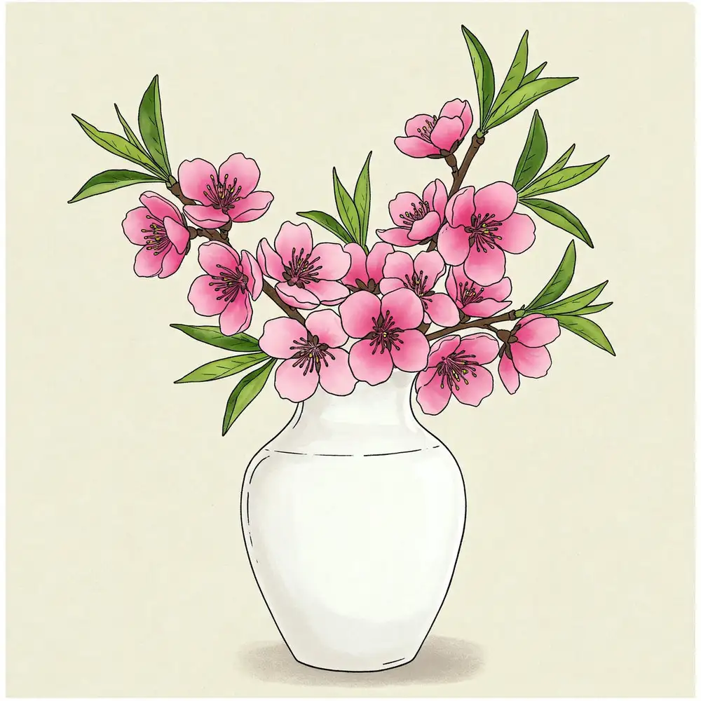 tranh vẽ hoa đào đơn giản 