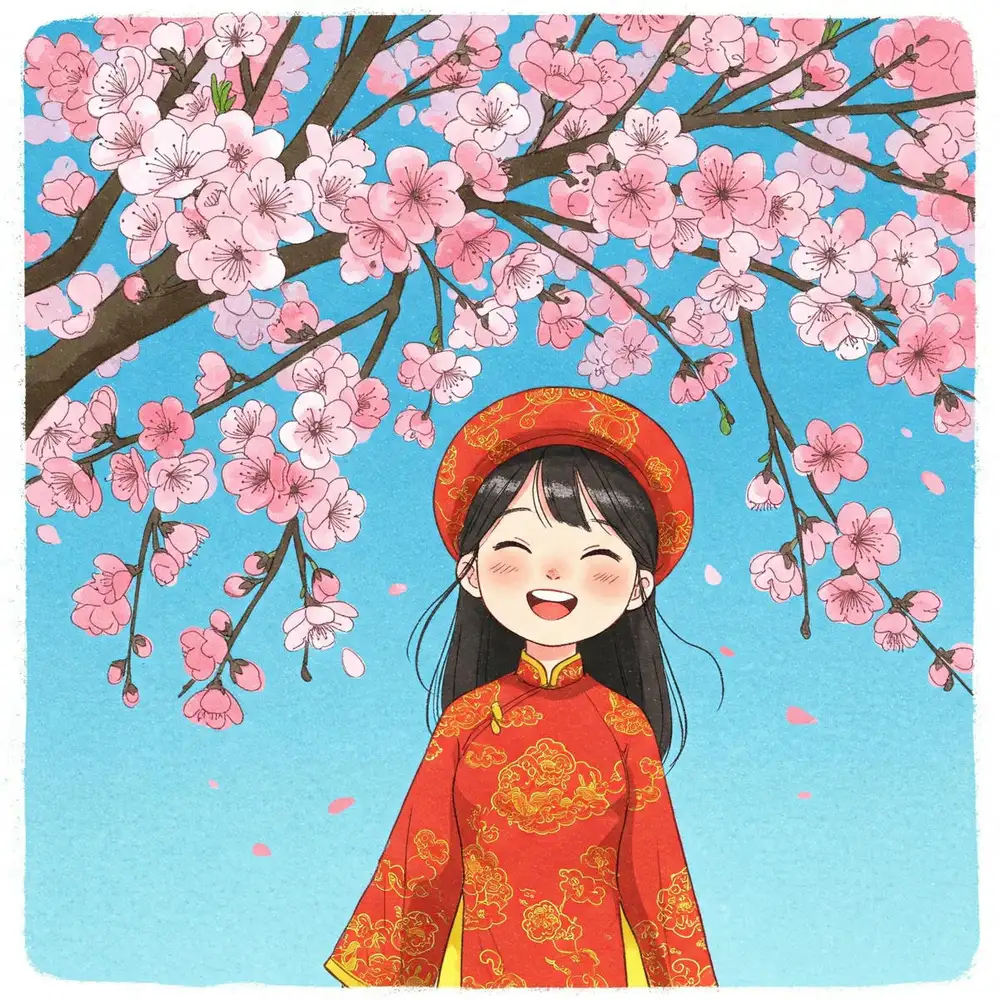 vẽ tranh hoa đào ngày Tết 