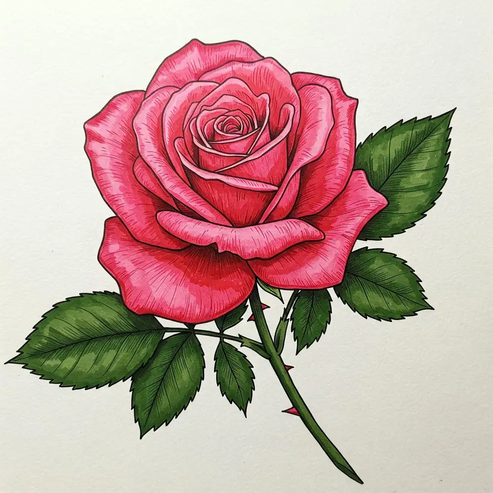 vẽ tranh hoa hồng đơn giản dễ làm