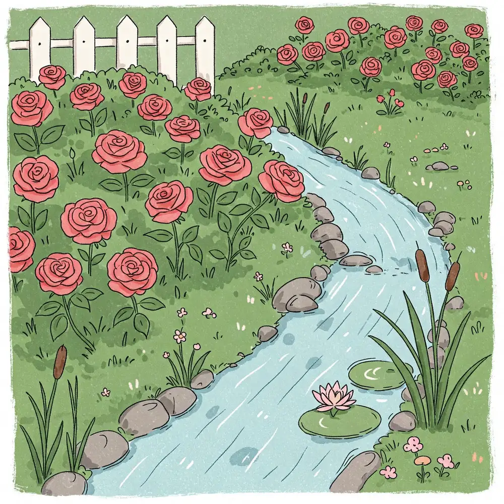 tranh vẽ vườn hoa hồng đơn sắc