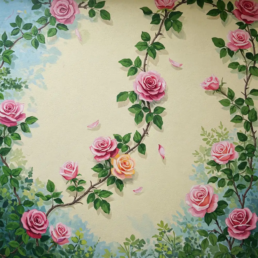 vẽ tranh tường hoa hồng leo trang trí