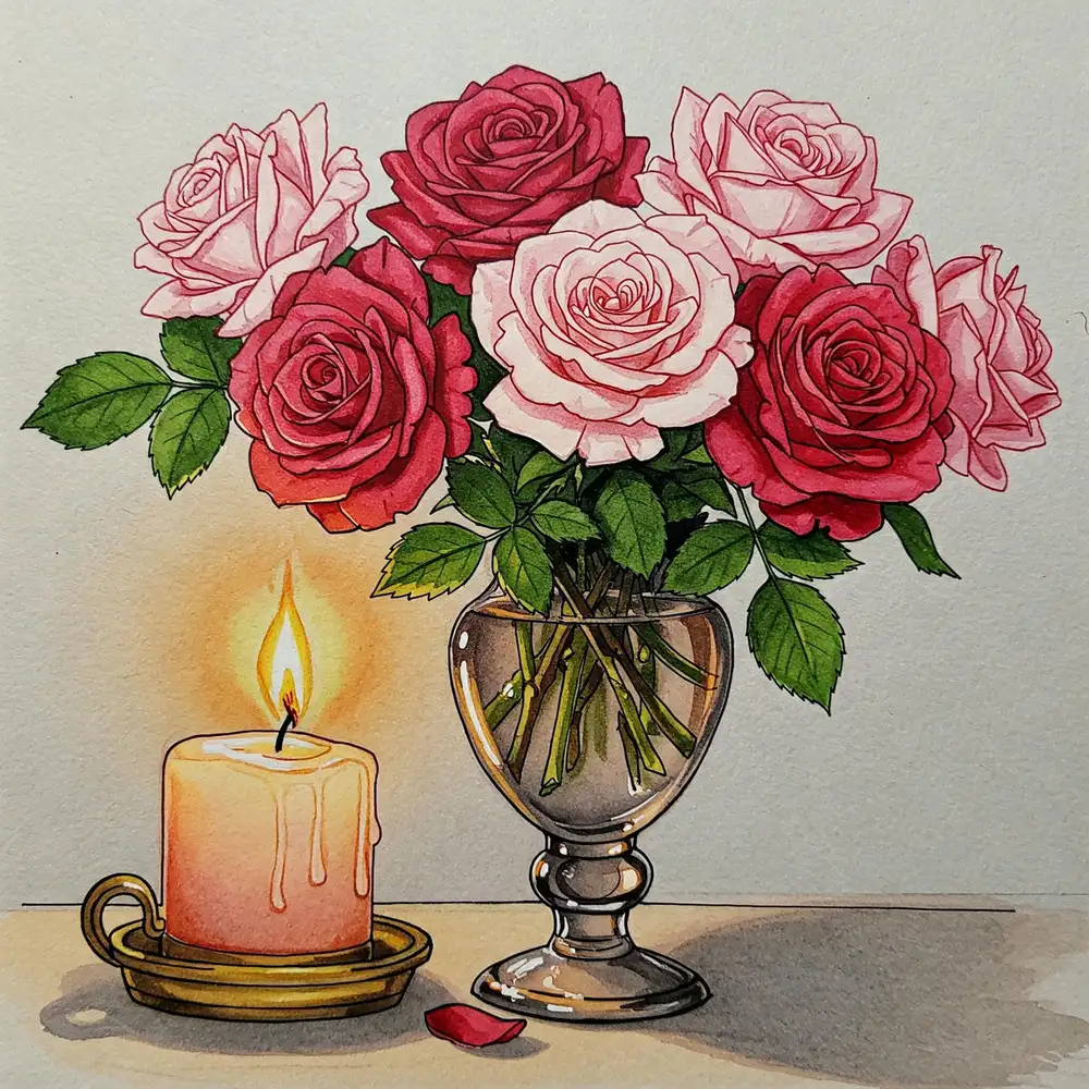 tranh vẽ hoa hồng đơn giản dễ vẽ