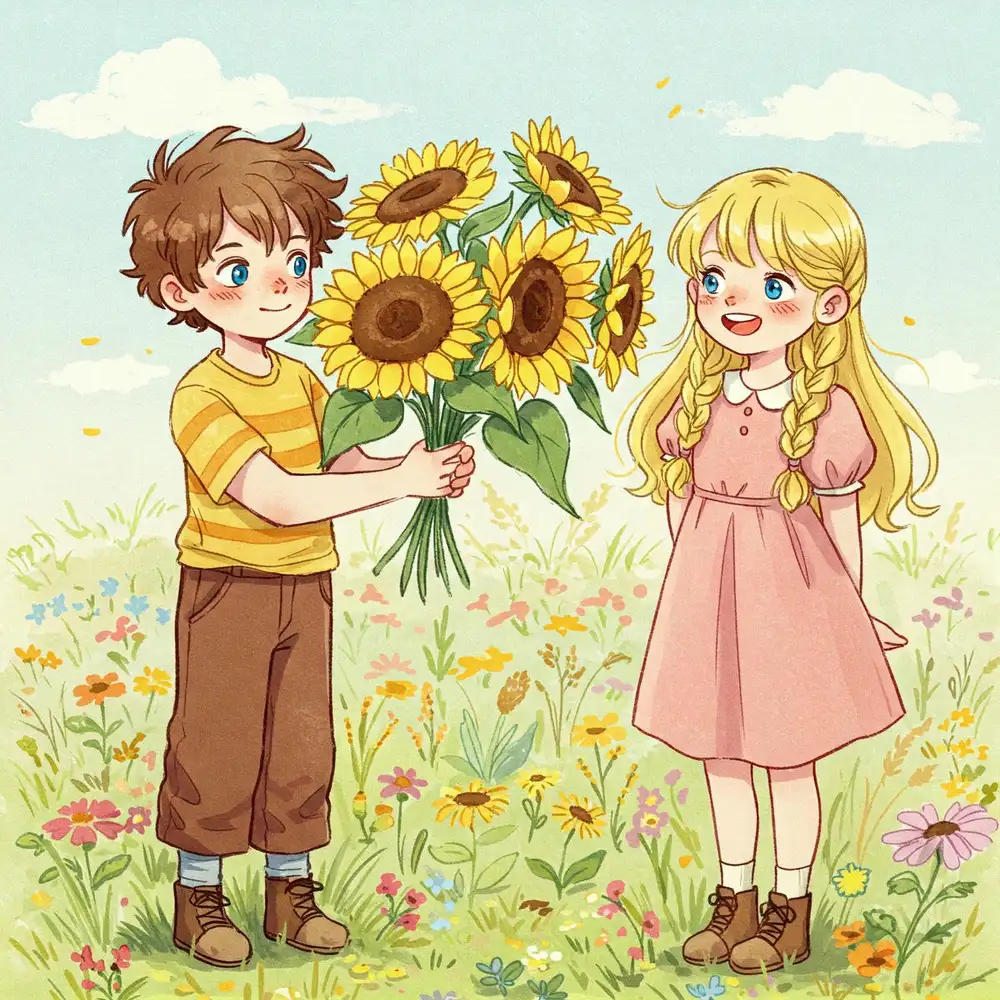 tranh vẽ hoa hướng dương và cô gái xinh đẹp