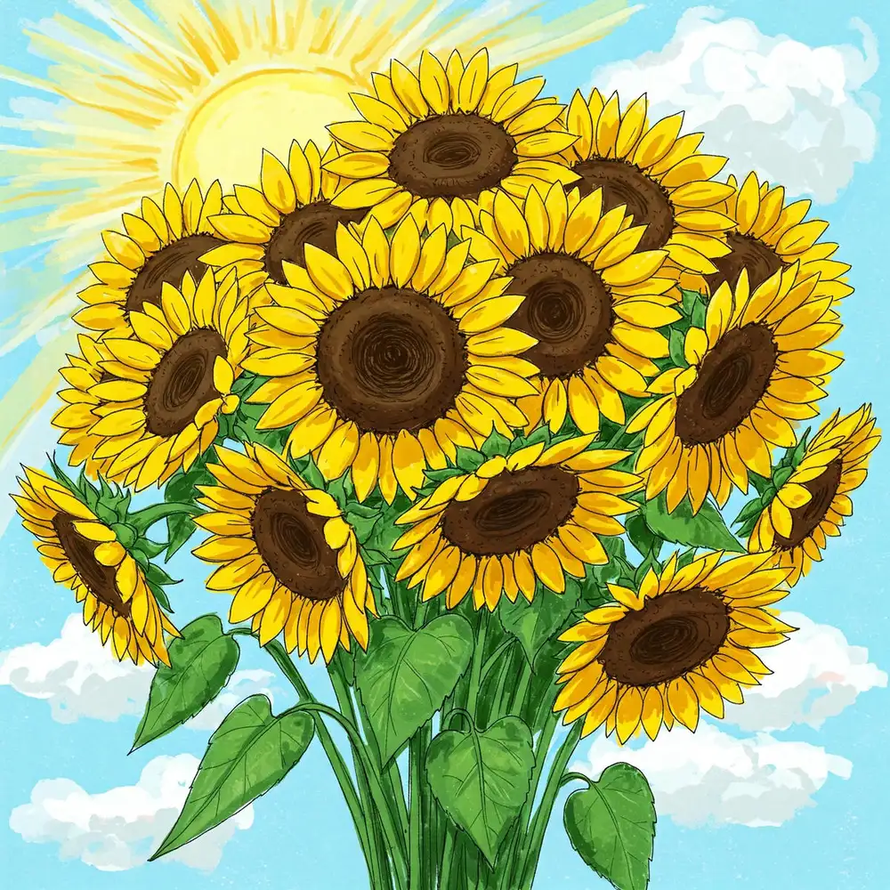 vẽ tranh hoa hướng dương đơn giản, dễ vẽ