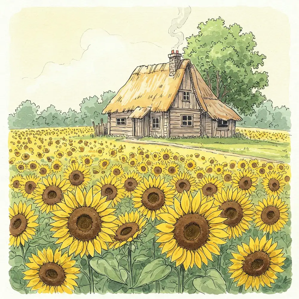 tranh vẽ vườn hoa hướng dương đẹp