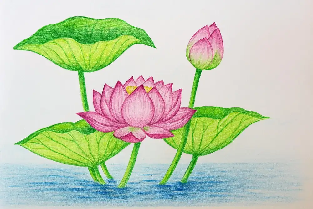 tranh vẽ hoa sen màu sắc 
