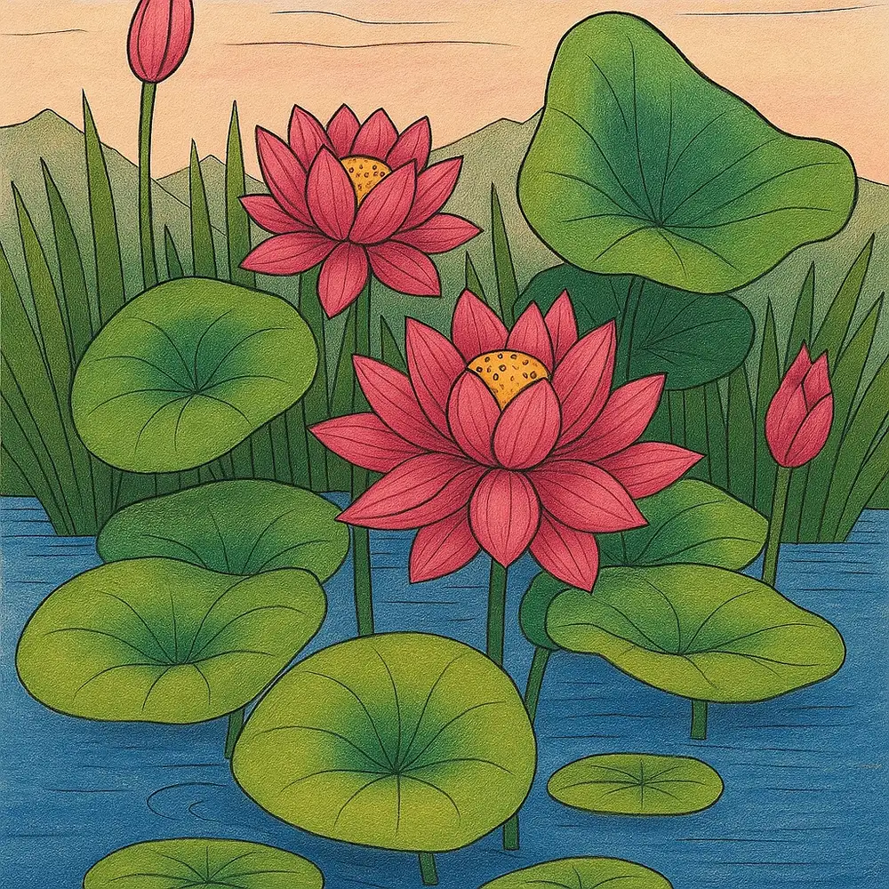tranh vẽ hoa sen ấn tượng 