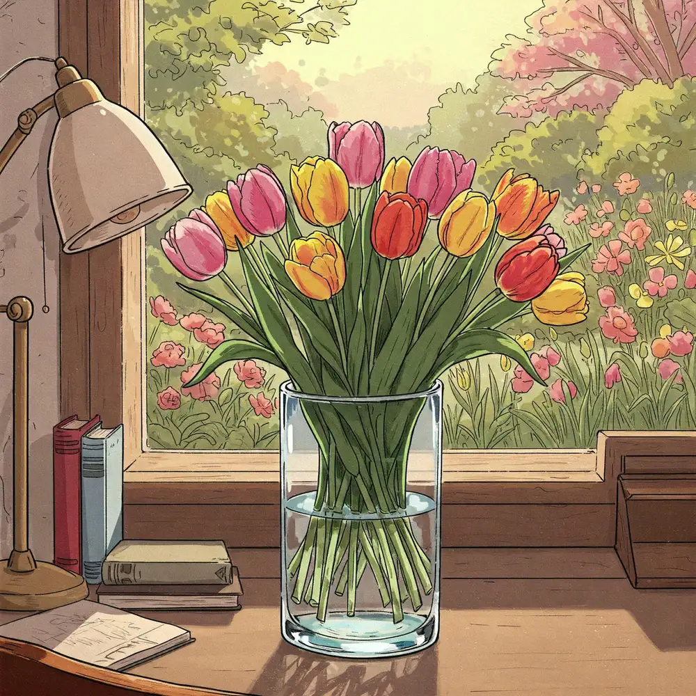 tranh vẽ hoa tulip nghệ thuật tinh tế 