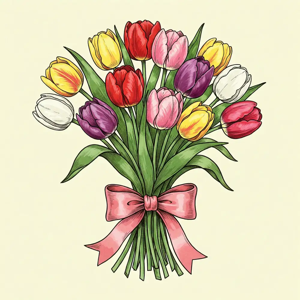 hình vẽ hoa tulip độc đáo nổi bật giữa không gian 