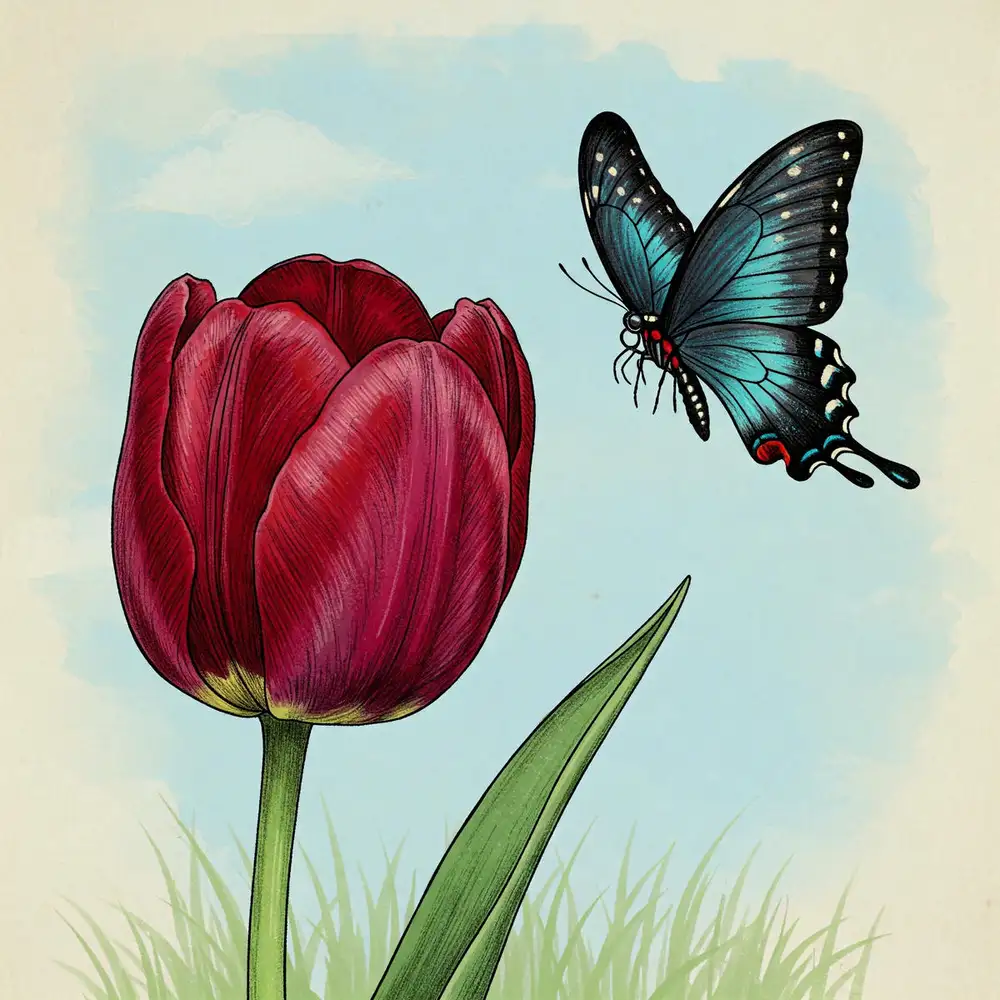 tranh vẽ cánh đồng hoa tulip với cảnh sắc tự nhiên quyến rũ 