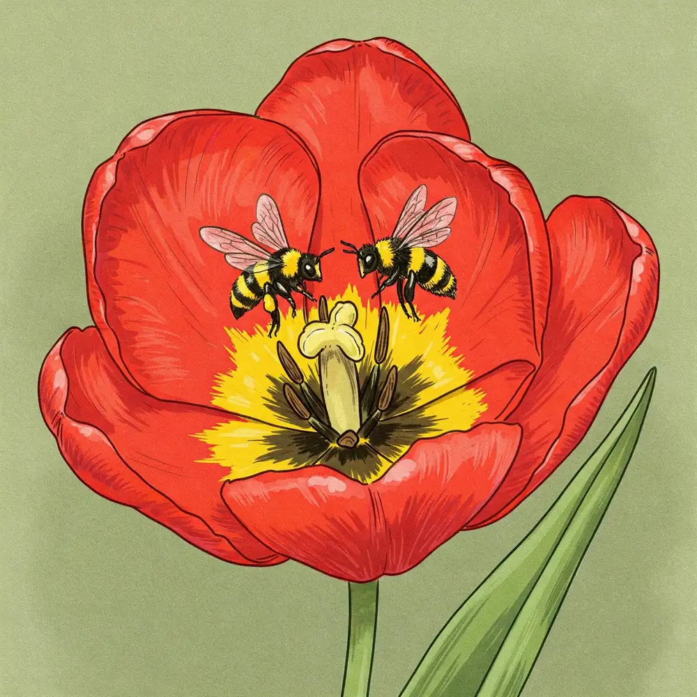 tranh vẽ cánh đồng hoa tulip lãng mạn rộn ràng sắc màu 