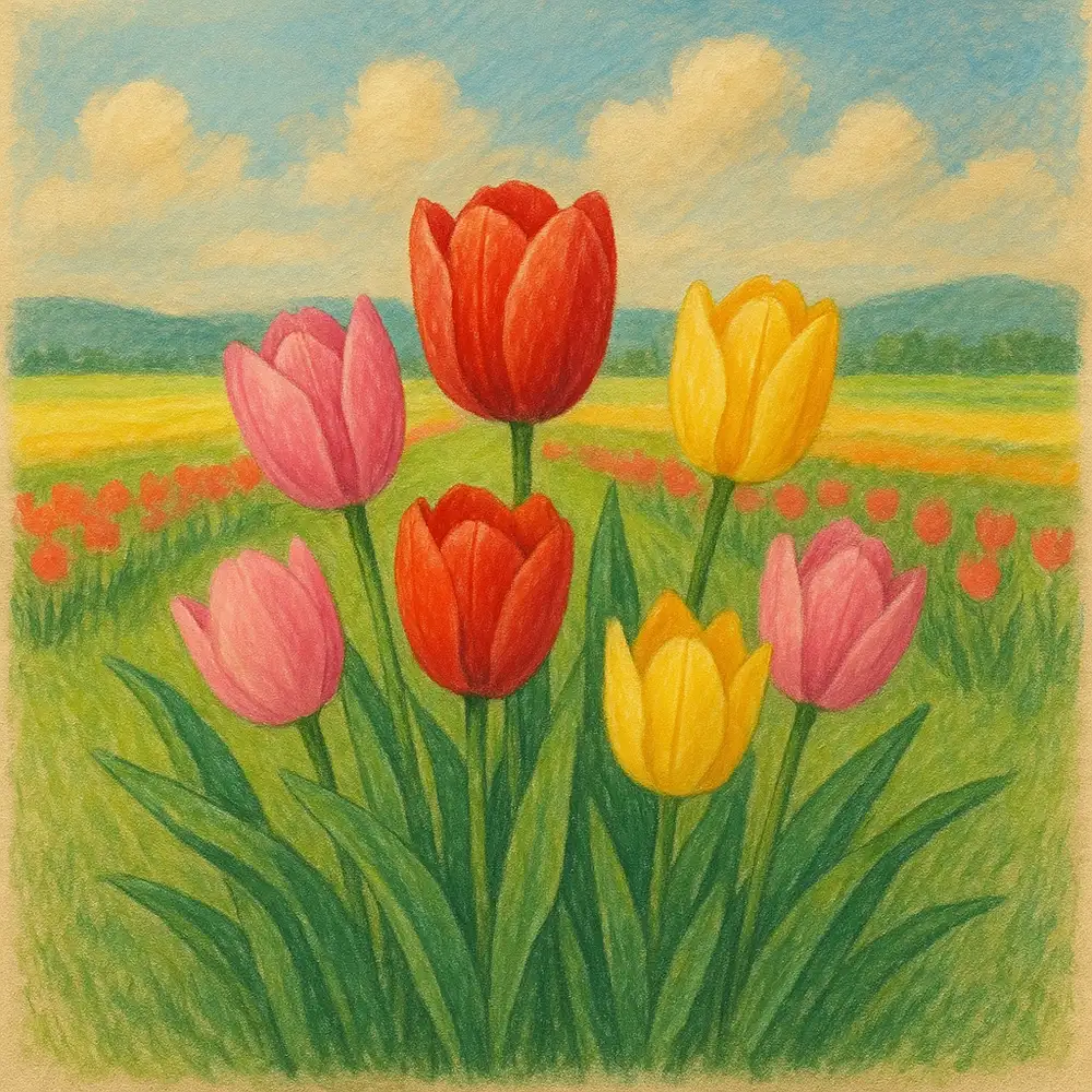 tranh vẽ hoa tulip đơn giản nhưng tinh tế 