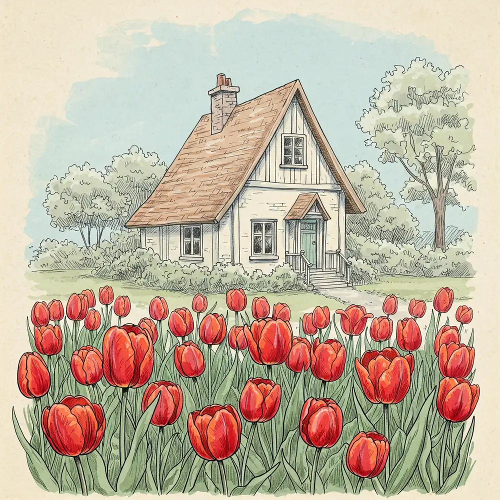 vẽ tranh phong cảnh hoa tulip kết hợp ánh sáng tự nhiên 