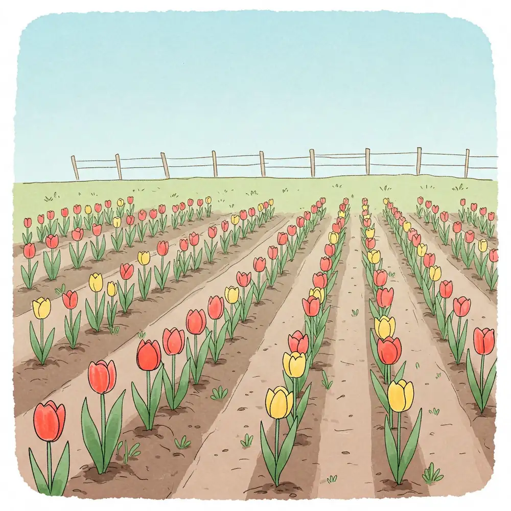 tranh vẽ vườn hoa tulip rực rỡ tràn ngập sức sống 