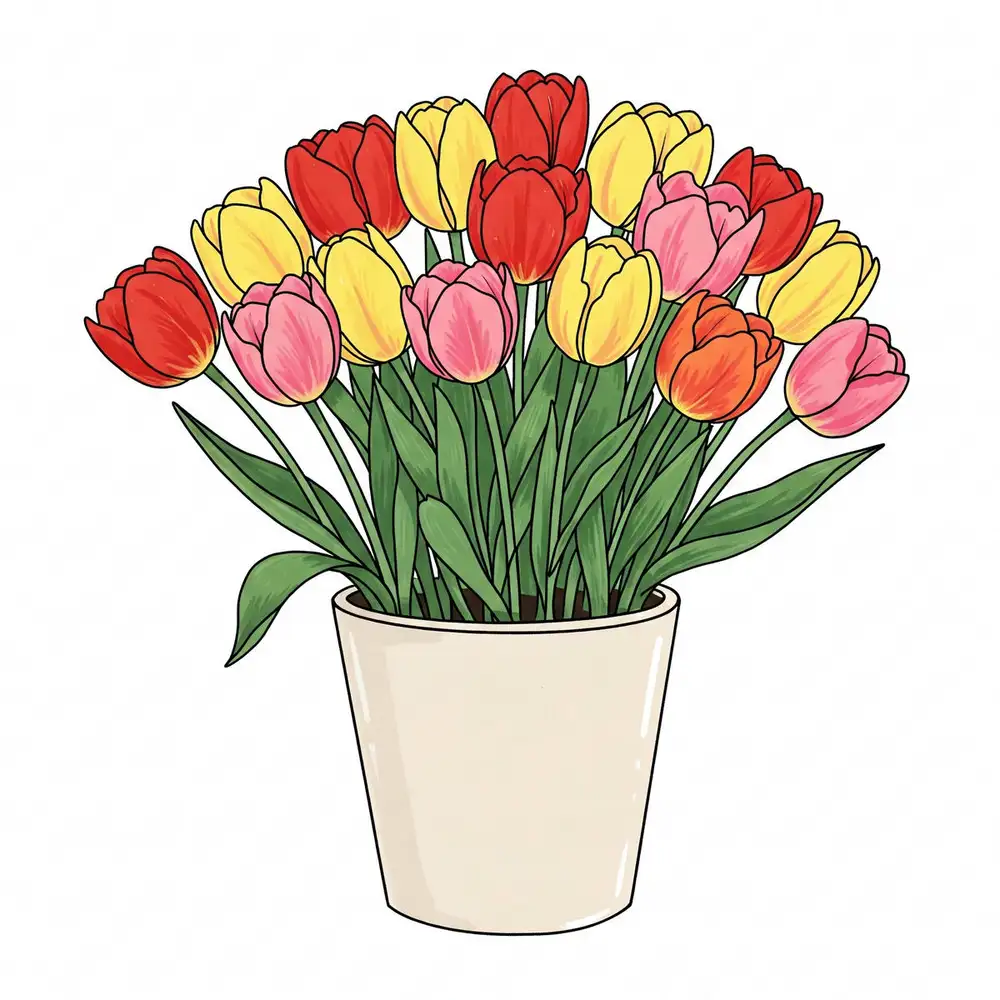 vẽ tranh hoa tulip cute ngộ nghĩnh và duyên dáng 