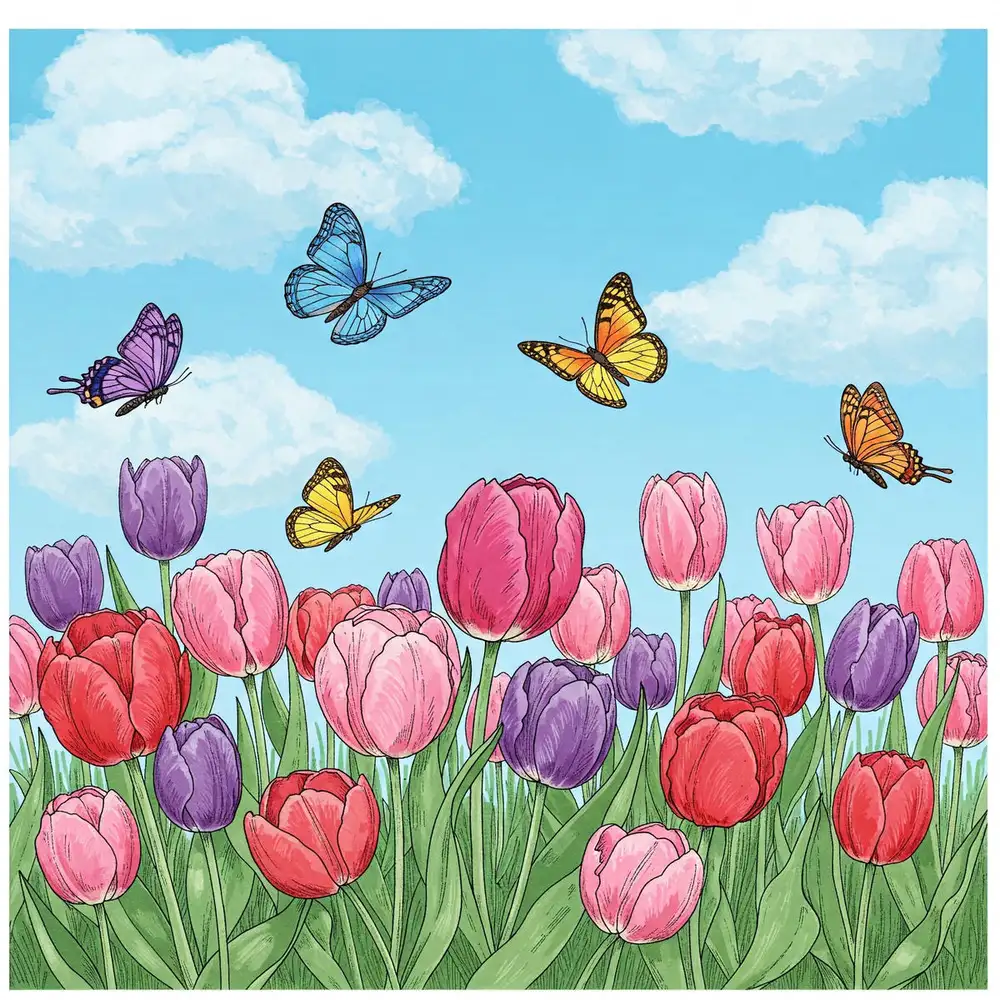 tranh vẽ hoa tulip phong cách hiện đại 