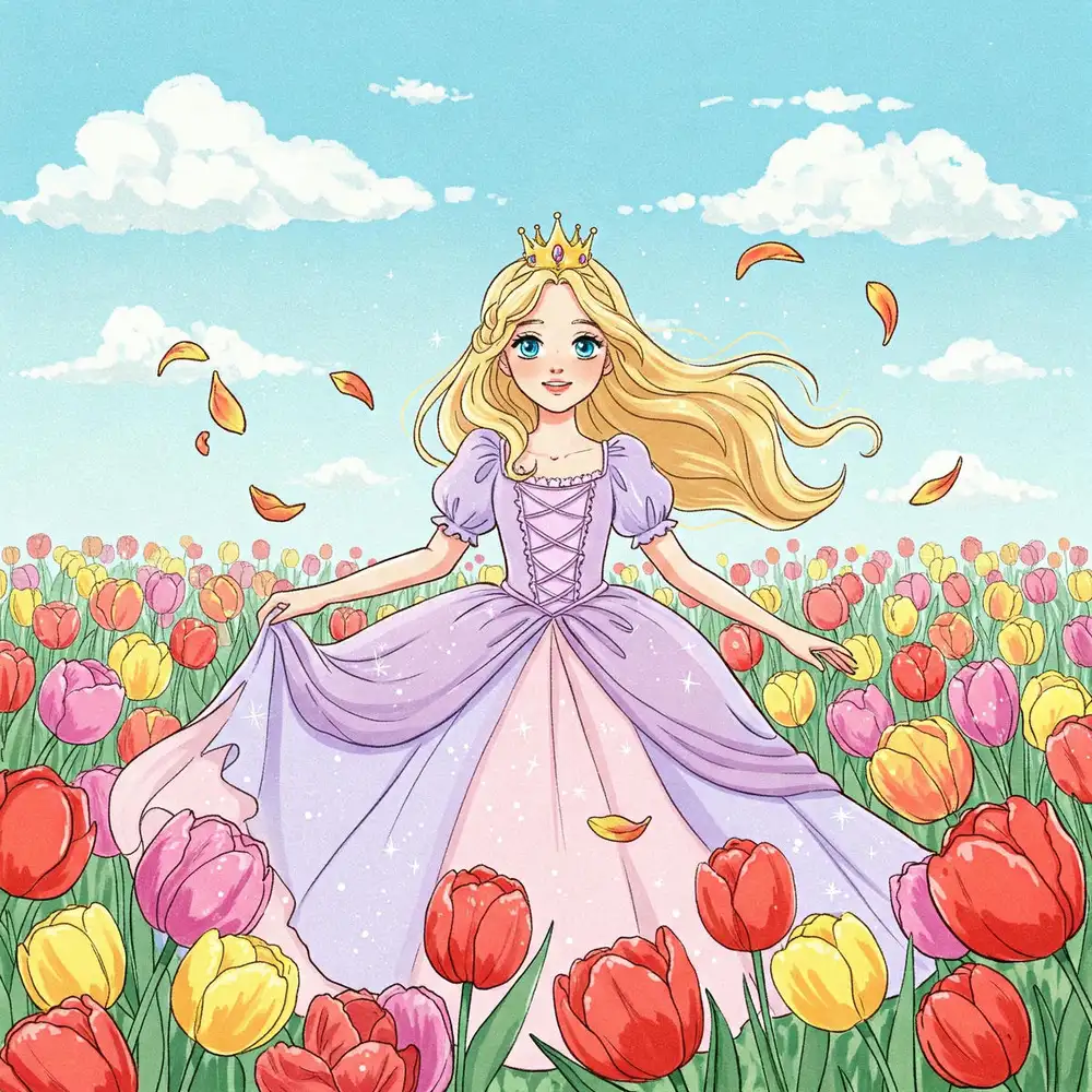 tranh vẽ vườn hoa tulip rực rỡ