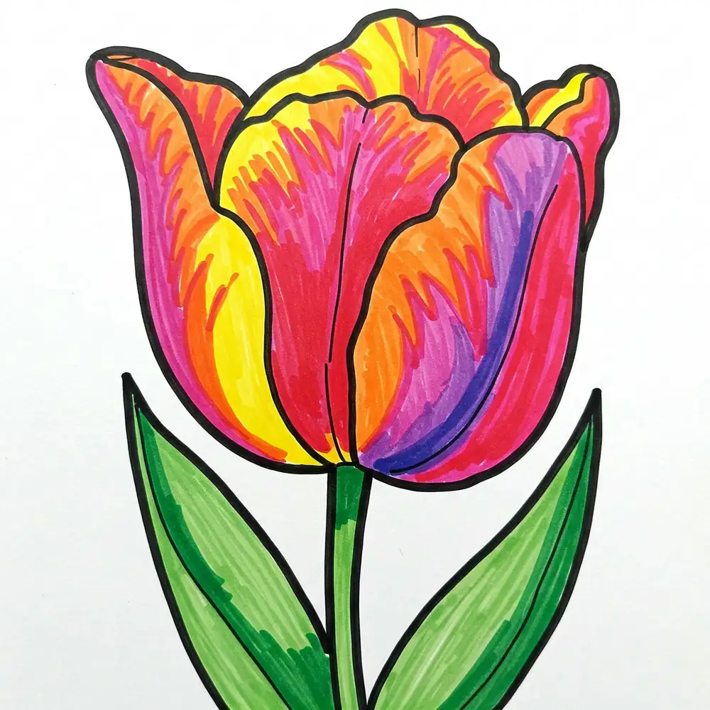 hoa tulip tranh vẽ với gam màu tươi sáng 