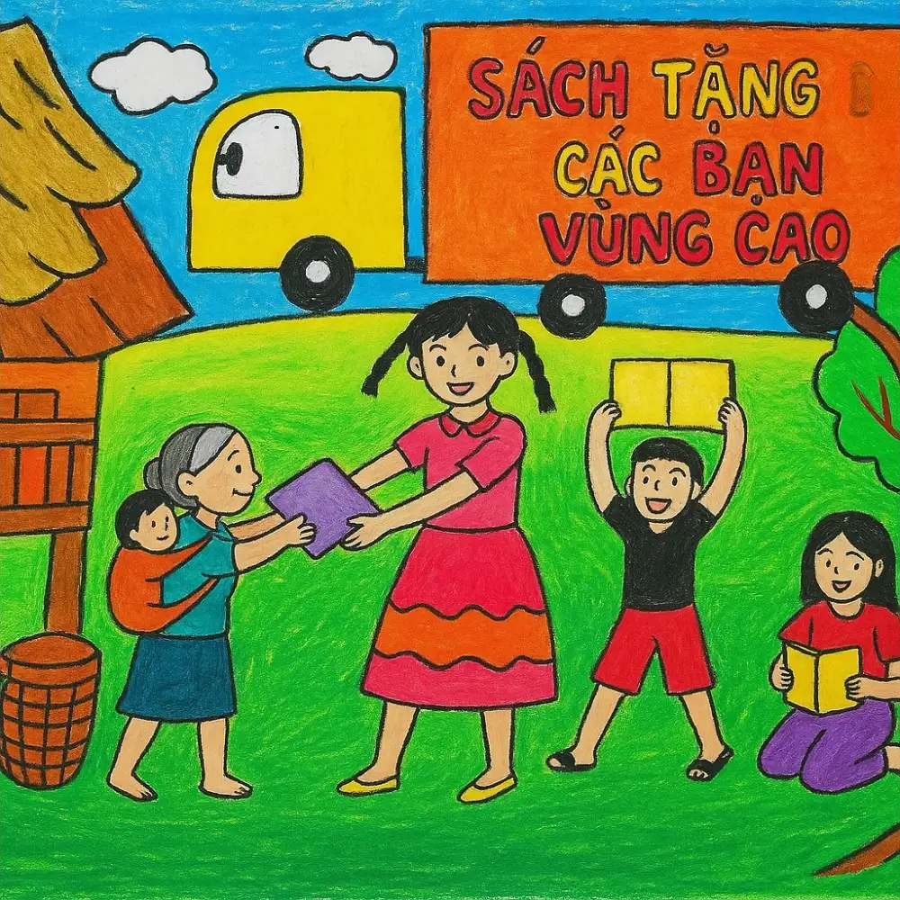 tranh minh họa hoạt động thiện nguyện 