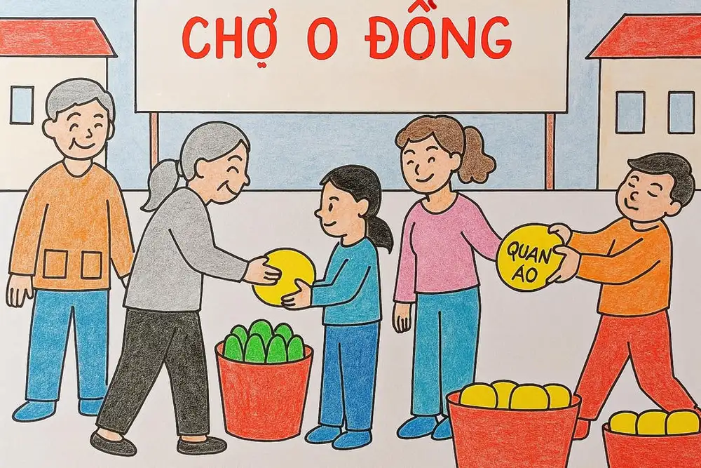 vẽ tranh em bé giúp đỡ người già 