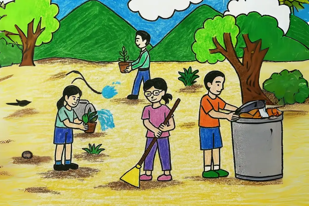 tranh vẽ trồng cây gây rừng cộng đồng