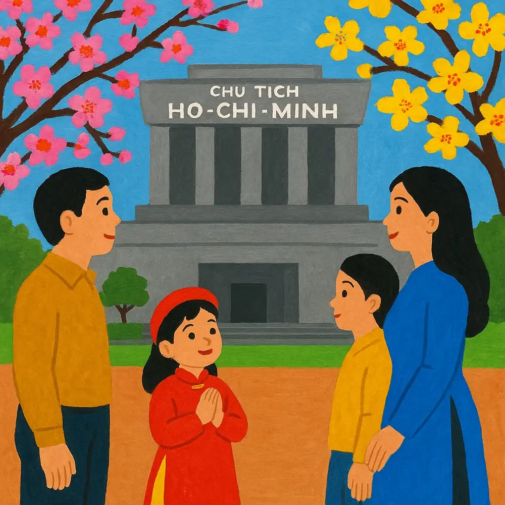 tranh học sinh vẽ phong cảnh lăng bác 