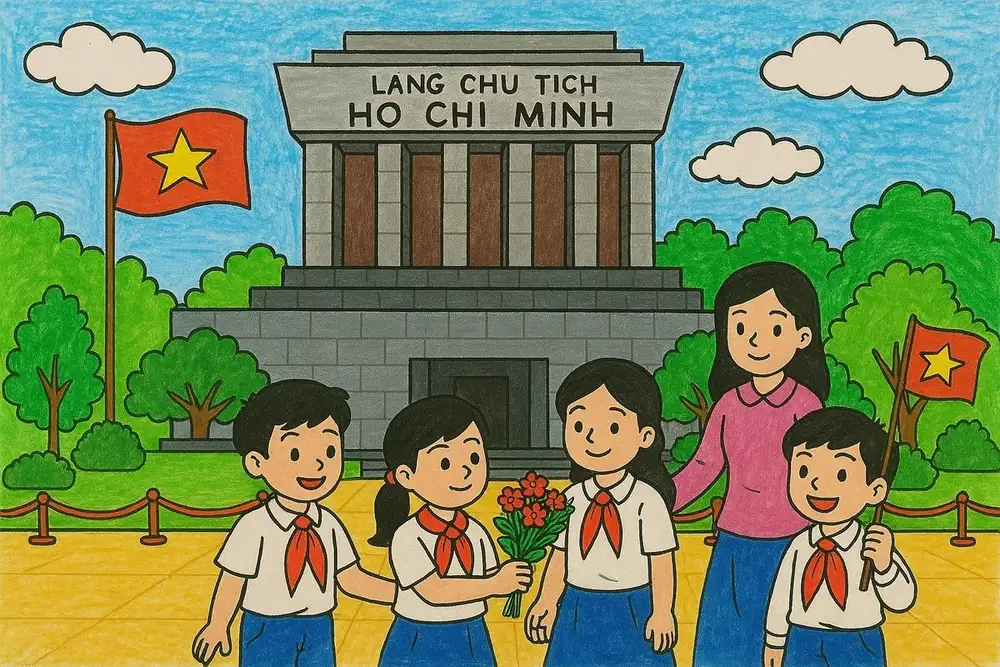 tranh lăng bác do học sinh vẽ 