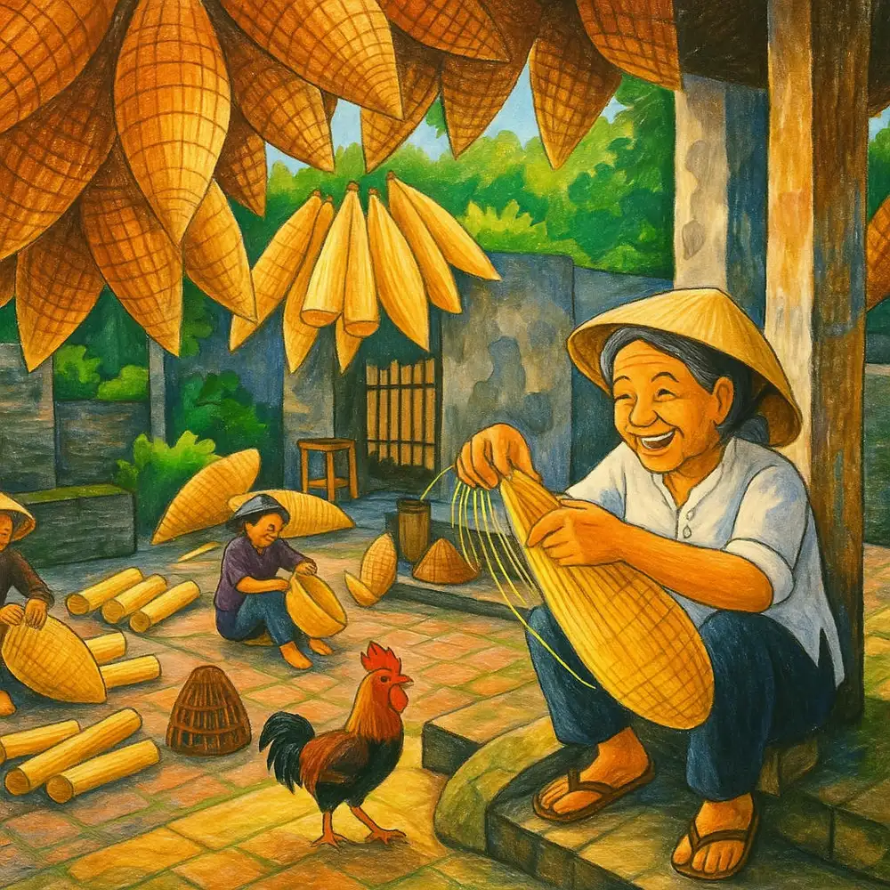 tranh vẽ đan lát truyền thống 