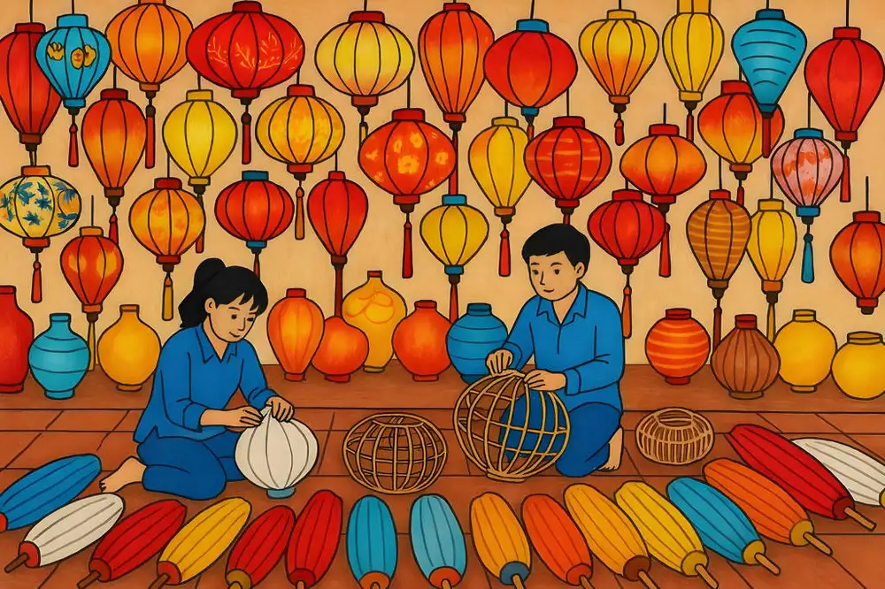 tranh vẽ nghề đèn lồng Việt Nam 