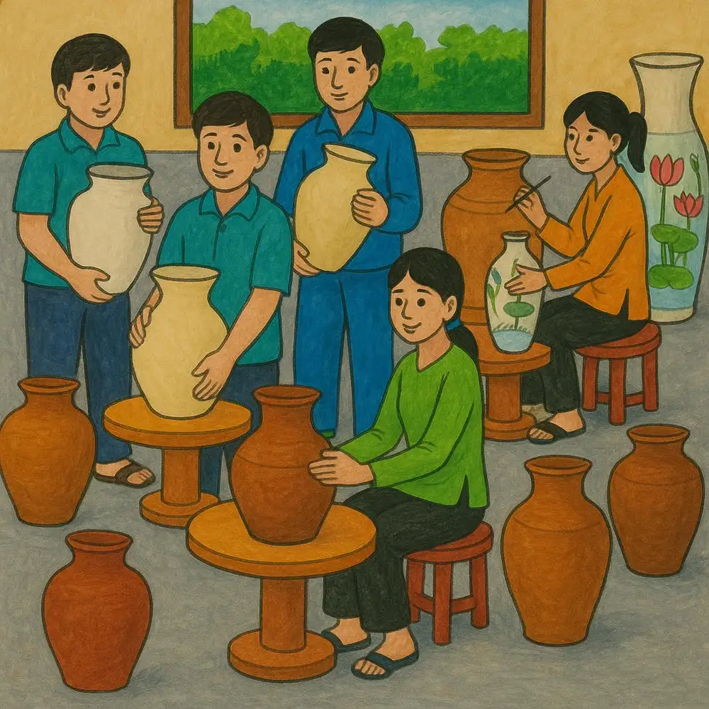 tranh vẽ nghề truyền thống gốm sứ 