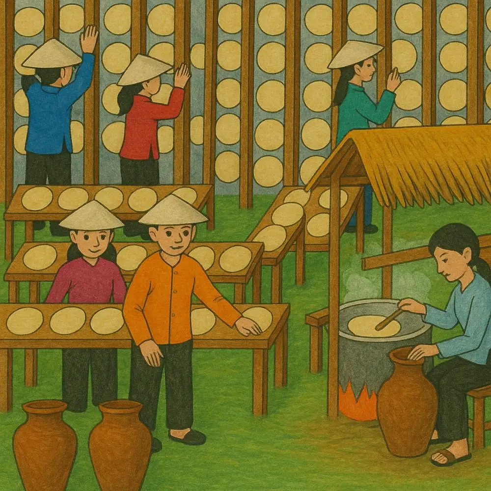 tranh vẽ nghề làm bánh tráng truyền thống, Việt Nam 