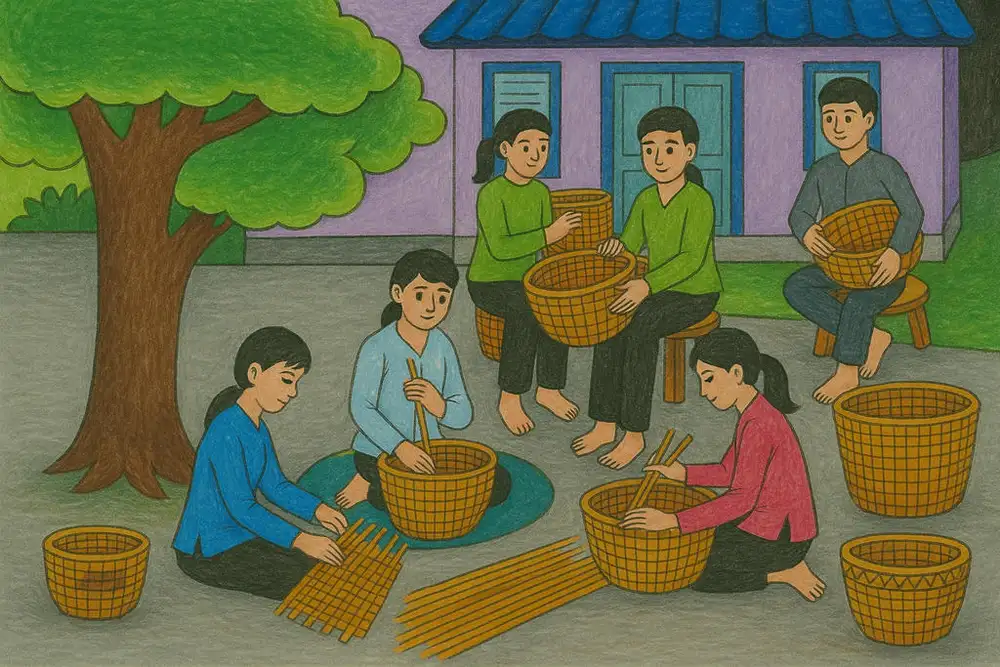 vẽ tranh nghề làm nhang thủ công 
