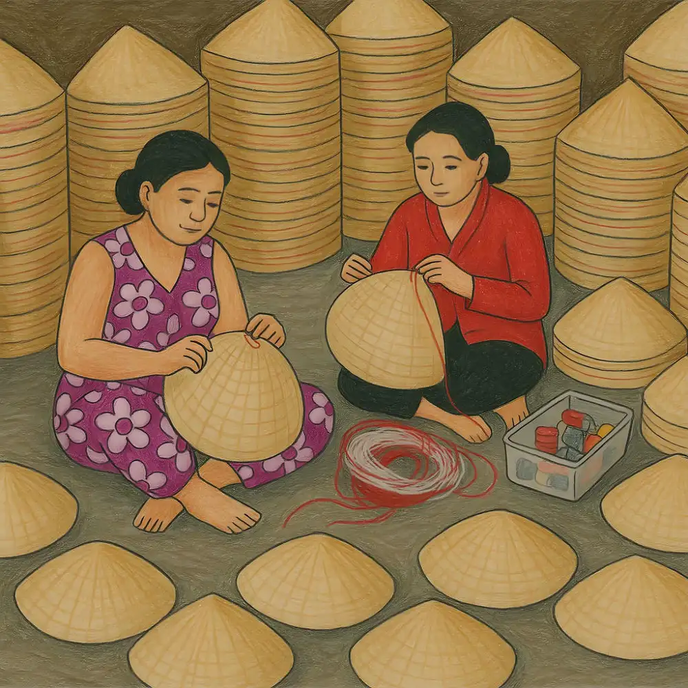 làm nón lá tranh vẽ làng nghề truyền thống nổi bật 