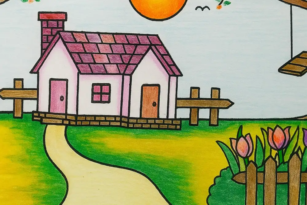 vẽ ngôi nhà trong tranh lớp 7 đẹp mắt. 