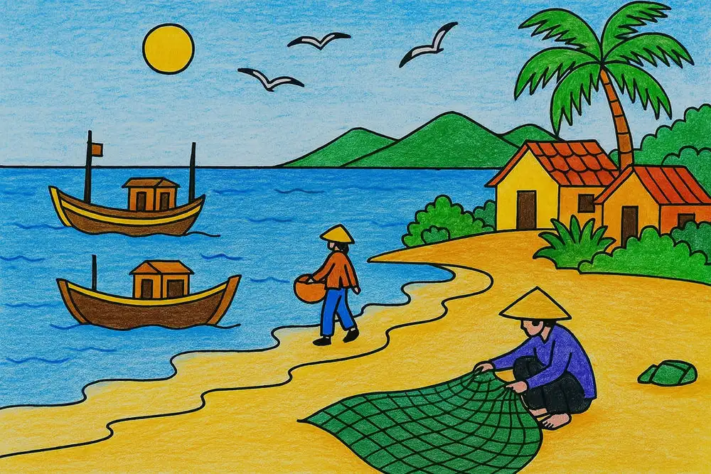 tranh vẽ phong cảnh mùa hè đẹp nhất có nắng vàng 