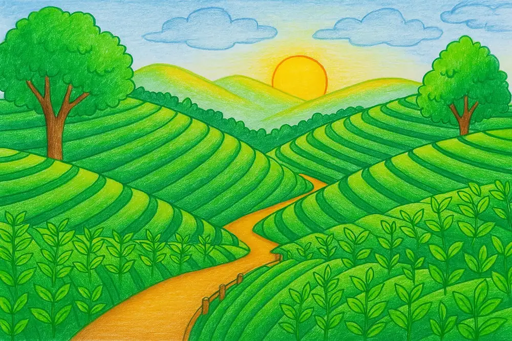 vẽ tranh phong cảnh đơn giản lớp 9 bằng màu sáp 