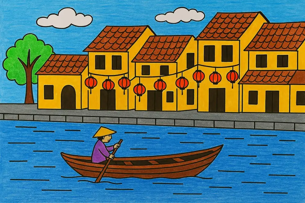 mẫu tranh vẽ phong cảnh mùa hè nhiều màu sắc 
