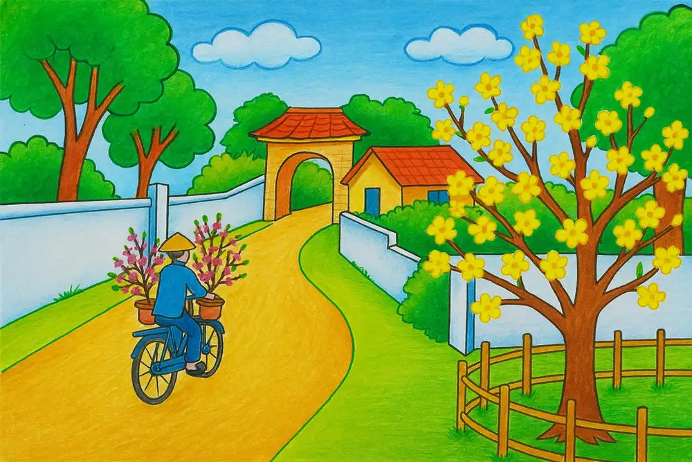 vẽ tranh phong cảnh lớp 9 đề tài quen thuộc 