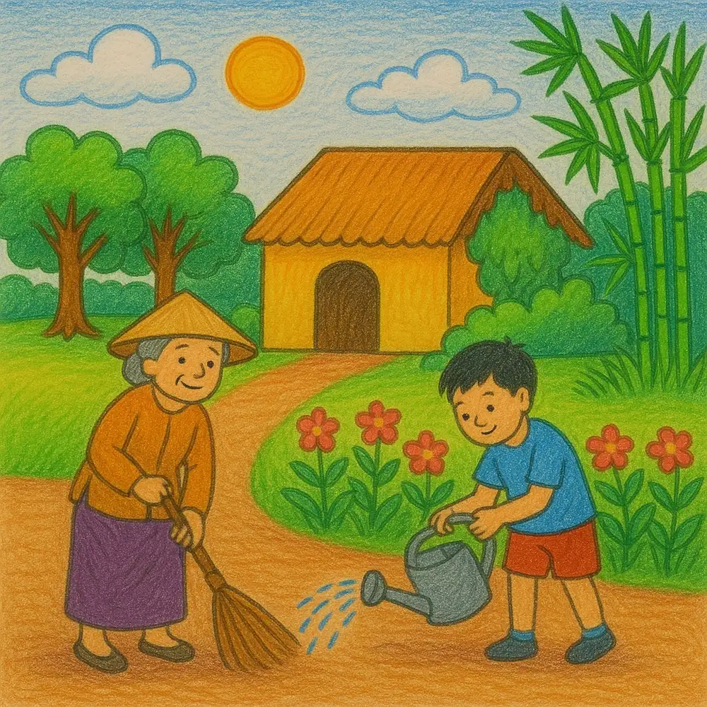 tranh vẽ quê hương em nhiều màu sắc 