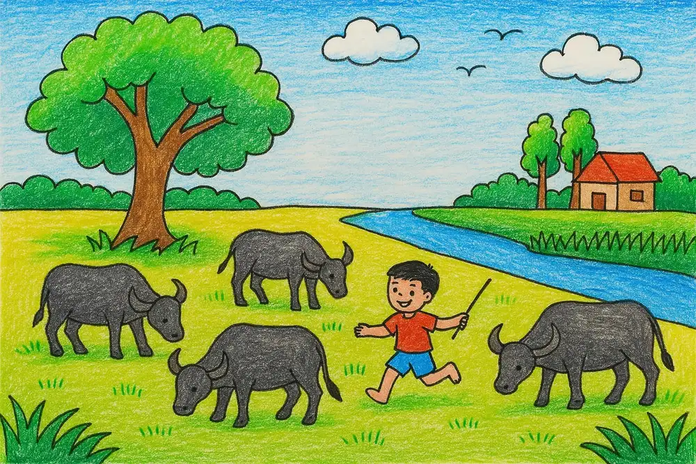 tranh vẽ quê hương đất nước qua góc nhìn học sinh 