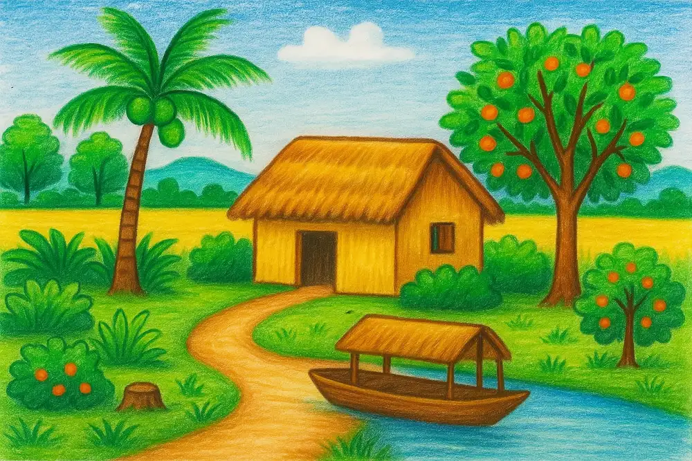 tranh vẽ quê hương với nét vẽ chân thực 