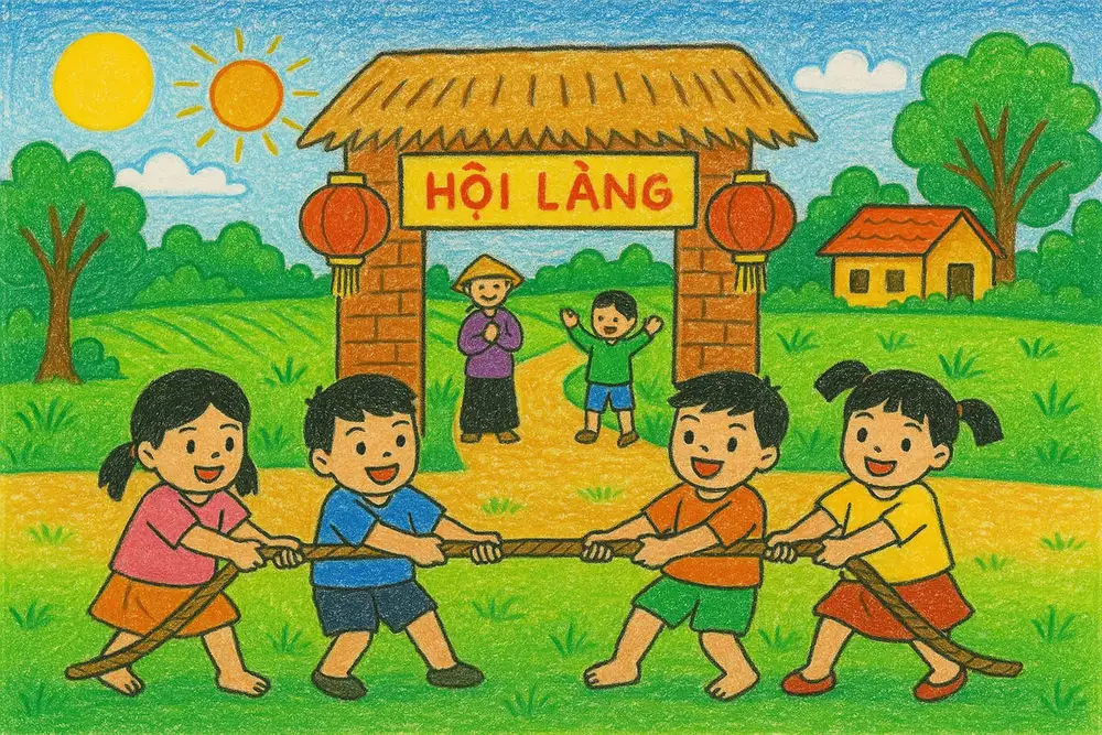 tranh vẽ quê hương em với nét đẹp đời thường 
