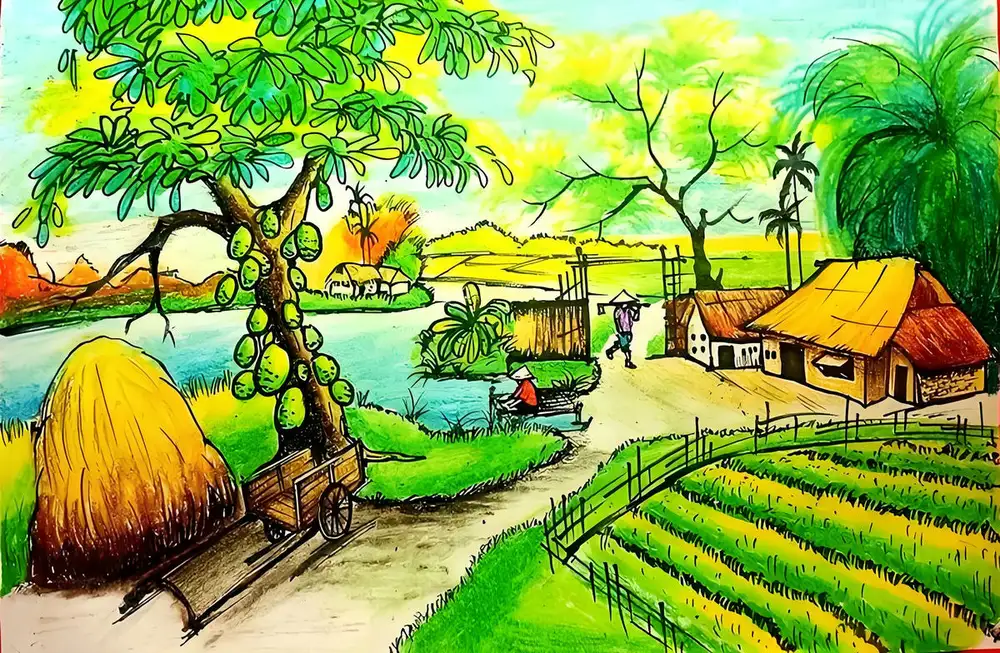 tranh vẽ quê hương bình dị thân thương 