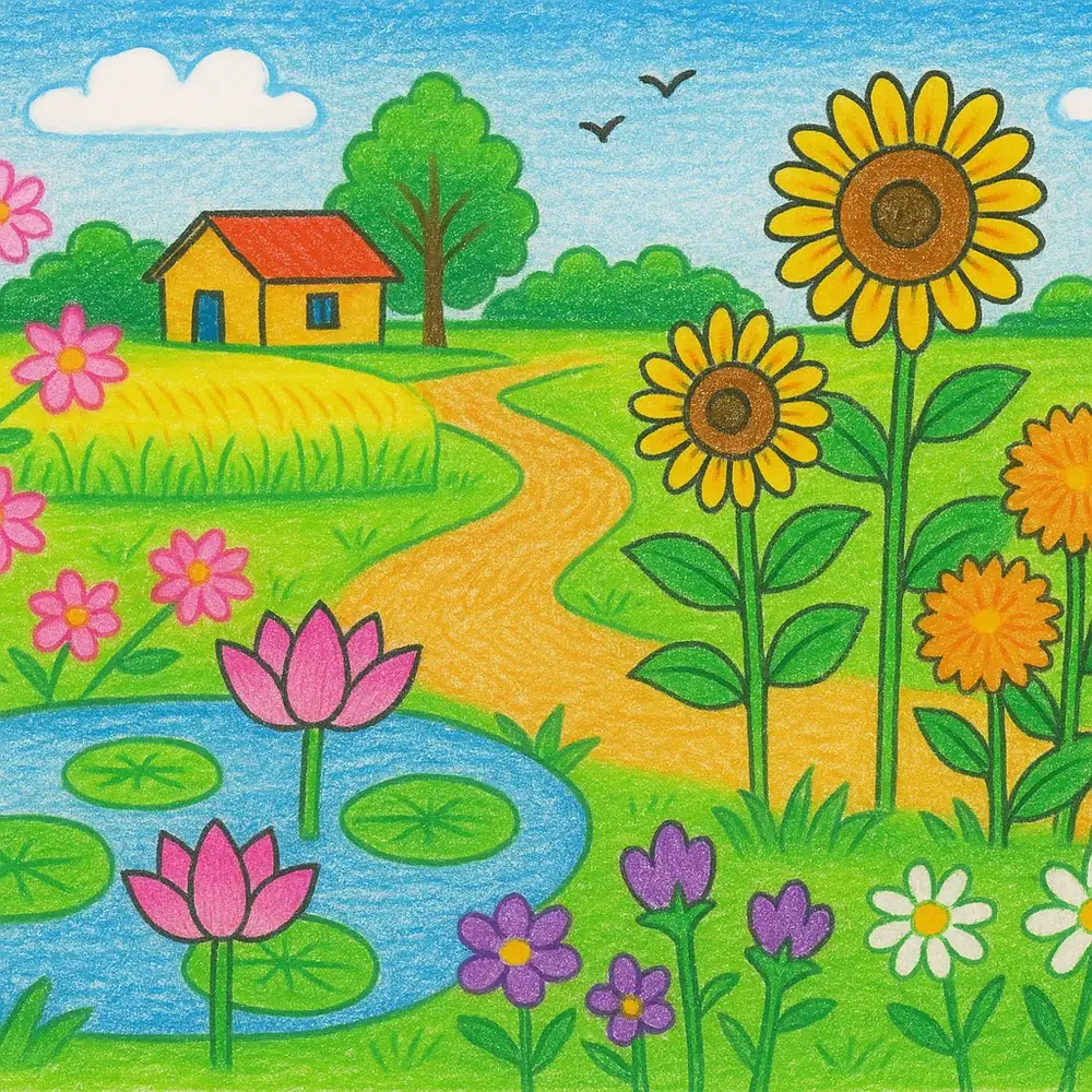 tranh vẽ cảnh đẹp quê hương thơ mộng 