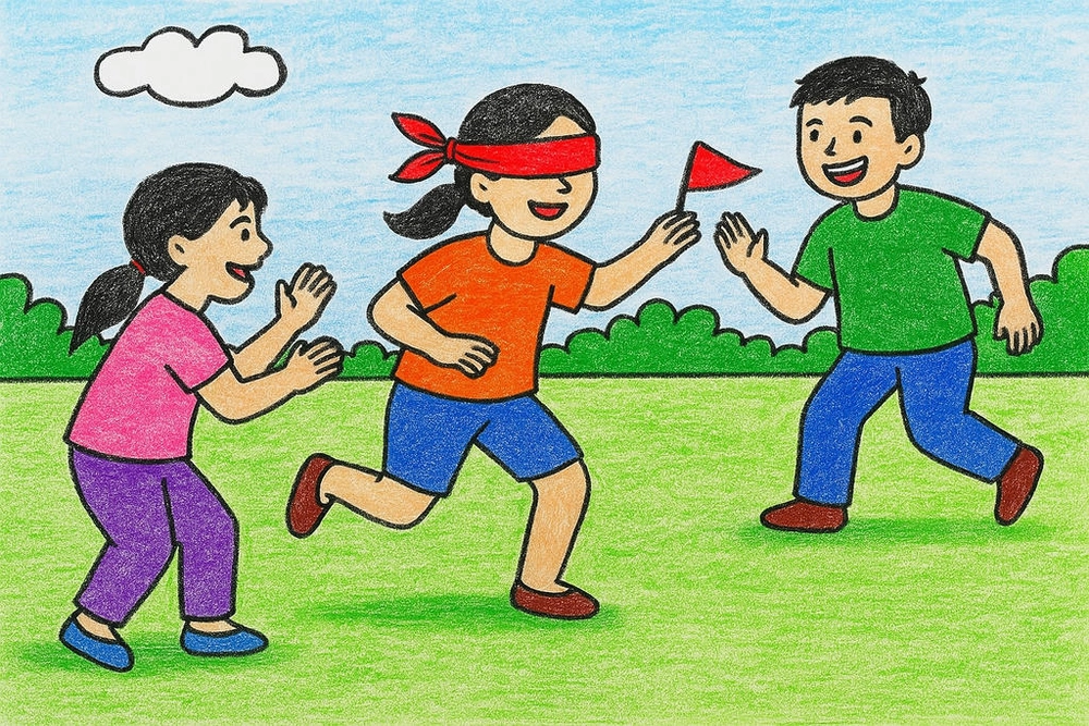 vẽ tranh trò chơi dân gian bịt mắt bắt dê vui nhộn 