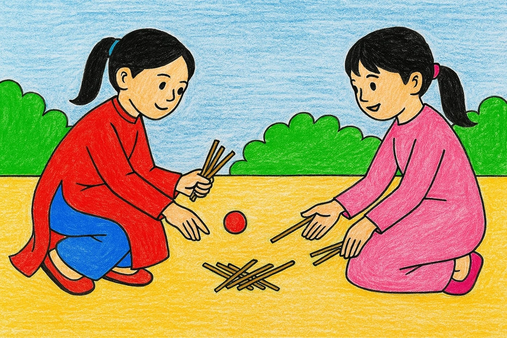 tranh vẽ trò chơi dân gian truyền thống đẹp, sinh động 